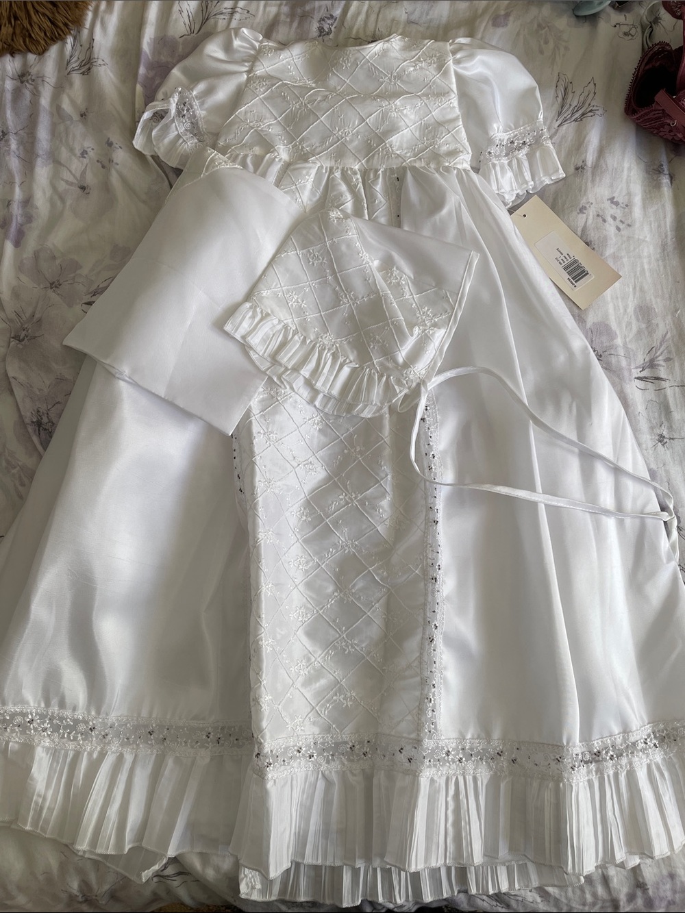 White Formal Baby Dress with Bonnet